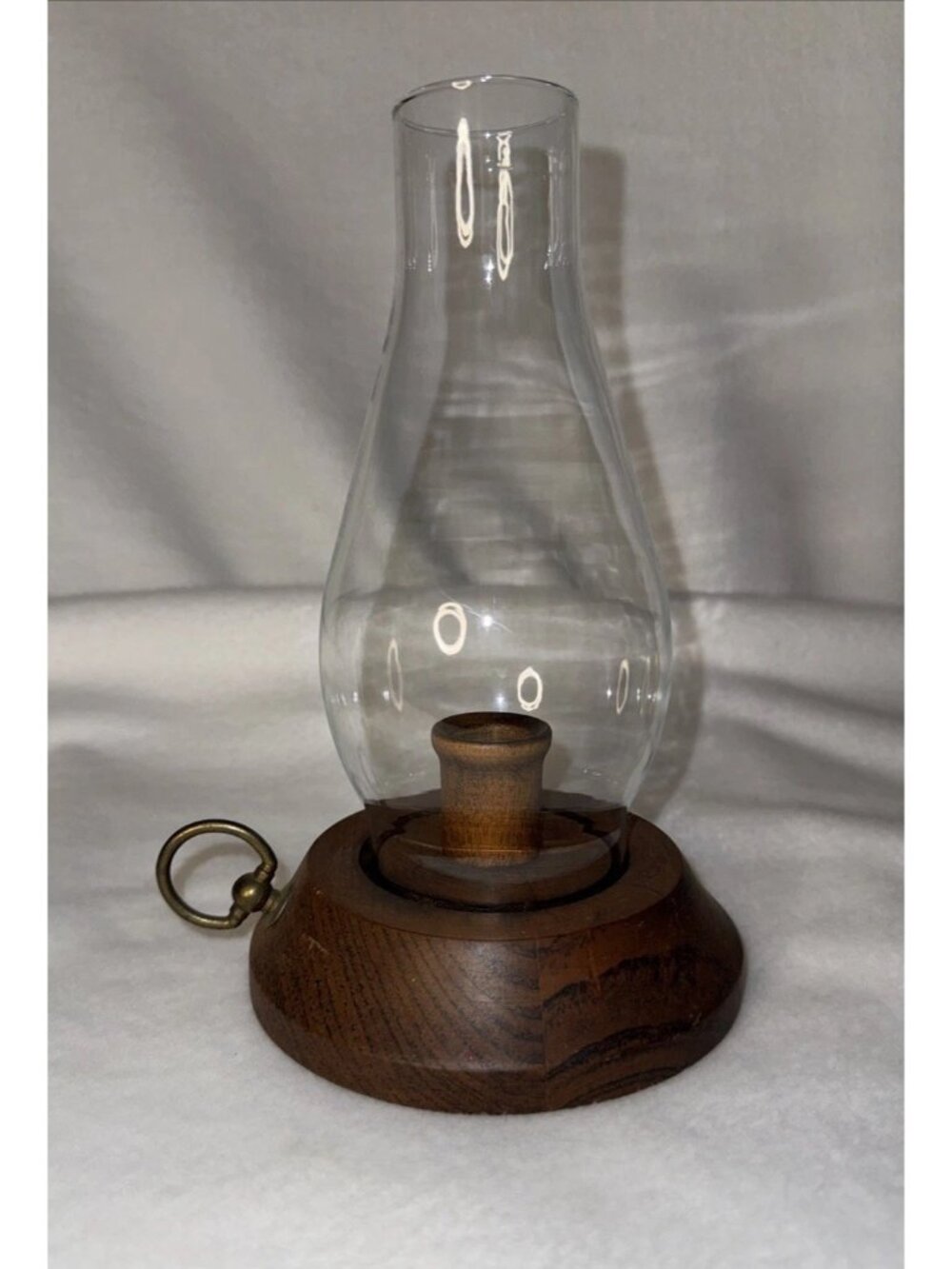 Vintage 1970’s Vermont Wood Specialties Candleholder With Glass Chimneys